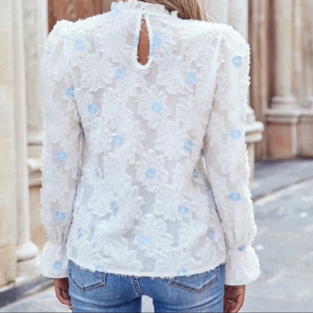 NEW White Ruffled Blouse with Ruffles - Picture 4 of 6
